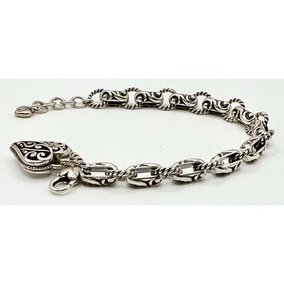Brighton Bibi Scroll Link Bracelet (Retired) Reversible Crystal Heart Charm  EUC - Picture 7 of 9
